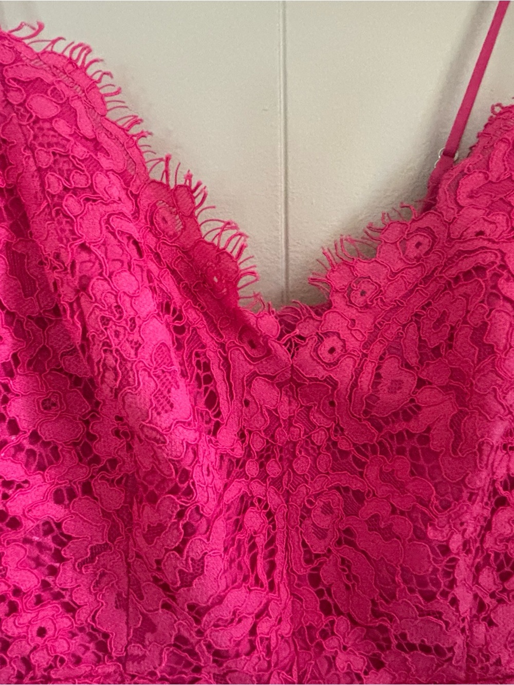 J. Crew Hot Pink Lace Slip Dress with Scalloped V-Neck - Picture 3 of 4